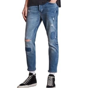 All Saints Dean Patched Cropped Slim Jeans